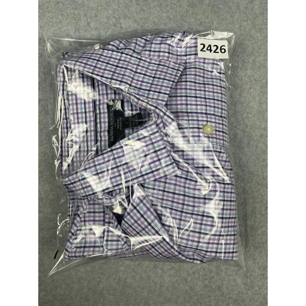 Banana Republic Shirt Mens L Plaid Purple Blue Long Sleeve Button Up Classiccore